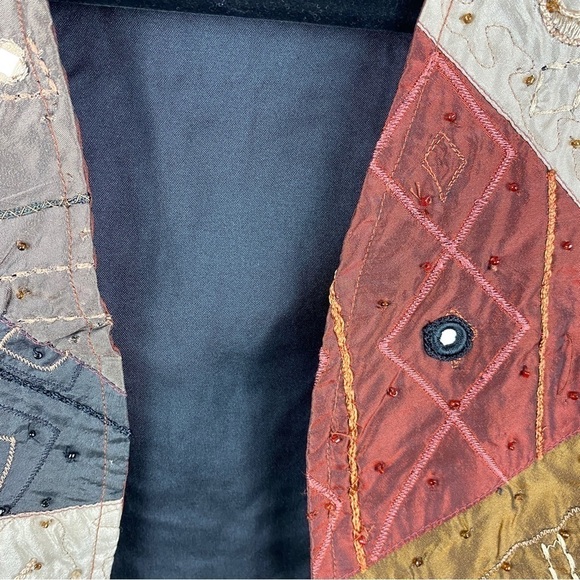 Parsley & Sage Autumn Fall Boho Patchwork Embroidered Open Front Jacket Medium - Picture 10 of 13